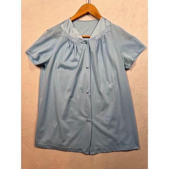 Vintage Vanity Fair 2 Piece Pajama Set Shirt Pants Sky Blue Nylon Womens Small S - Picture 2 of 8
